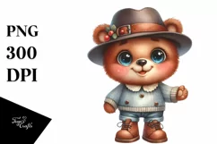 Watercolor Baby Bear Big Eyes with Hat Clipart Product Image 3