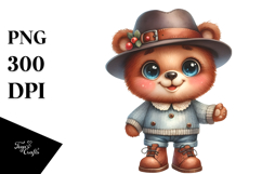 Watercolor Baby Bear Big Eyes with Hat Clipart Product Image 1