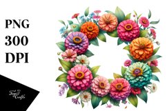 Watercolor Frame with Zinnia Decor | Clipart Product Image 3
