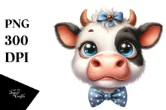 Graceful Cow with Bow and Tie PNG Product Image 1