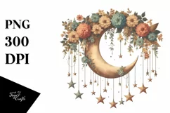 Vintage Half Moon with Stars, Postcard Style PNG Product Image 3