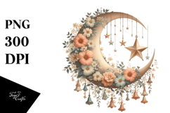 Vintage Half Moon with Stars, Postcard Style PNG Product Image 1