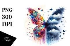 Colorful Painting Bird Butterfly Silhouettes PNG Product Image 1