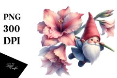 Cute Floating Gnome with Large Gladiolus PNG Product Image 1