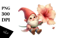 Cute Small Gnome with Large Gladiolus PNG Product Image 1