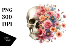Digital Flower Half Flowers Skull Watercolor PNG Product Image 1