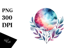 Vibrant Wimsical Moon with Foliage Watercolor Product Image 1