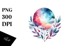 Vibrant Wimsical Moon with Foliage Watercolor Product Image 1