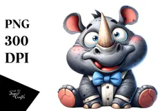 Cartoon Rhino with Bow Tie PNG Product Image 1