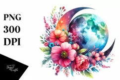 Vibrant Half Moon Drawing with Flowers PNG Product Image 3