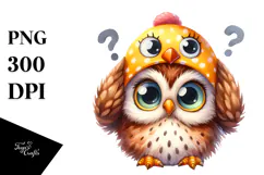 Watercolor Funny Owl Chick with Big Eyes Clipart Product Image 1