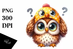 Watercolor Funny Owl Chick with Big Eyes Clipart Product Image 1