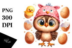 Watercolor Funny Owl Chick with Big Eyes Clipart Product Image 1