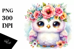 Cute Cartoon Owl Watercolor with Flower Crown Product Image 3