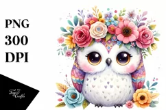 Cute Cartoon Owl Watercolor with Flower Crown Product Image 3