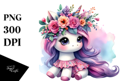 Cute Unicorn Floral Wreath PNG Product Image 1