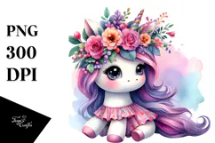 Cute Unicorn Floral Wreath PNG Product Image 1