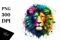 Abstract Vibrant Watercolor Lion PNG Product Image 1