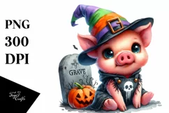 Cute Baby Pig Watercolor for Halloween Product Image 1