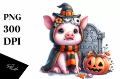 Cute Baby Pig Watercolor for Halloween Product Image 1