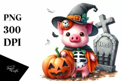 Cute Baby Pig Watercolor for Halloween Product Image 3