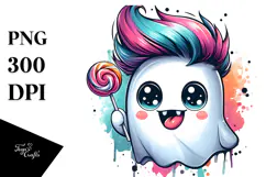 Funny Adorable Ghost with Lollipop PNG Product Image 1