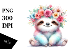 Cartoon-Style Sloth with Flower Crown PNG Product Image 1