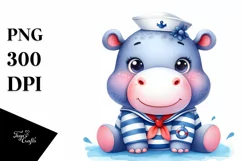 Vibrant Cute Hippo Sailor Suit Clipart Product Image 1