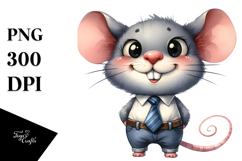 Watercolor Funny Baby Mouse Standing Tie Clipart Product Image 1