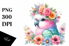 Pastel Parrot Watercolor with Flower Crown Product Image 1