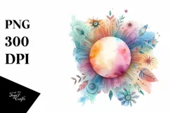 colorful Pastel Sun Watercolor Flower | Sublimation | Product Image 1