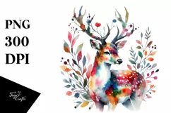 colorful Deer Forest Watercolor Flower | Sublimation | Product Image 1