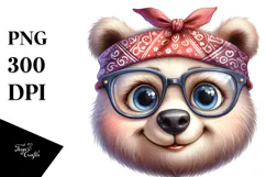 Watercolor Bear Big Eyes with Bandana Clipart Product Image 1