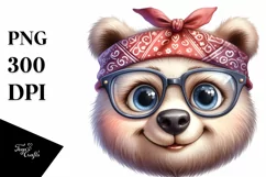 Watercolor Bear Big Eyes with Bandana Clipart Product Image 1