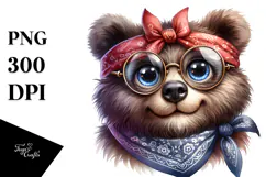 Watercolor Bear Big Eyes with Bandana Clipart Product Image 1