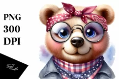 Watercolor Bear Big Eyes with Bandana Clipart Product Image 3
