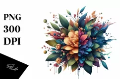 Abstract Vibrant Watercolor Flowers PNG Product Image 3