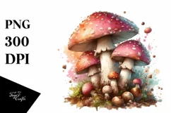 Detailed Mushroom Watercolor Splash PNG Product Image 1