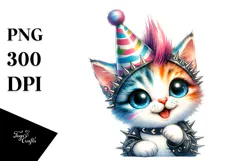 Cute Baby Kitten with Party Hat PNG Product Image 1