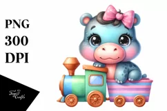 Colorful Babies Watercolor Hippo | Sublimation | Clipart Product Image 1