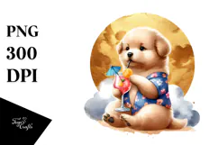 Puppy in Beachwear Drinking a Cocktail, Transparent PNG Product Image 1