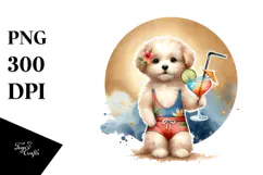 Puppy in Beachwear Drinking a Cocktail, Transparent PNG Product Image 1