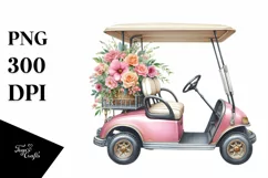 Vintage Golf Cart Flowers Decor | Sublimation Clipart Product Image 3