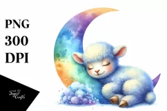 Colorful Cute Baby Lamb on Moon | Sublimation Clipart Product Image 1