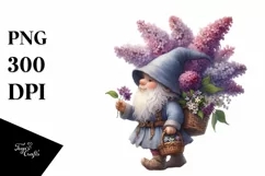 Detailed Gnome Lilac Bouquet Watercolor Product Image 3