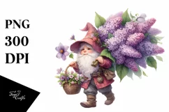 Detailed Gnome Lilac Bouquet Watercolor Product Image 1