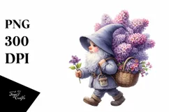 Detailed Gnome Lilac Bouquet Watercolor Product Image 3