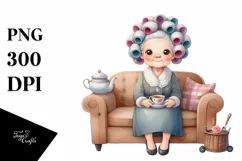 Old Lady Tea Cup Hair Curlers Clipart Product Image 3