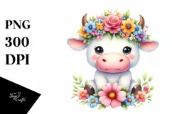 Watercolor Pastel Cow | Flower Crown Product Image 3