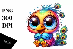 Colorful Peacock Cartoon Clipart Sublimation Product Image 3